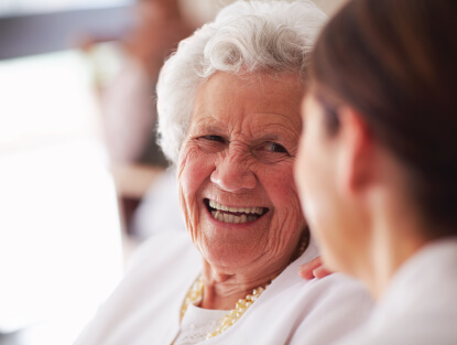 assisted living woman laughing